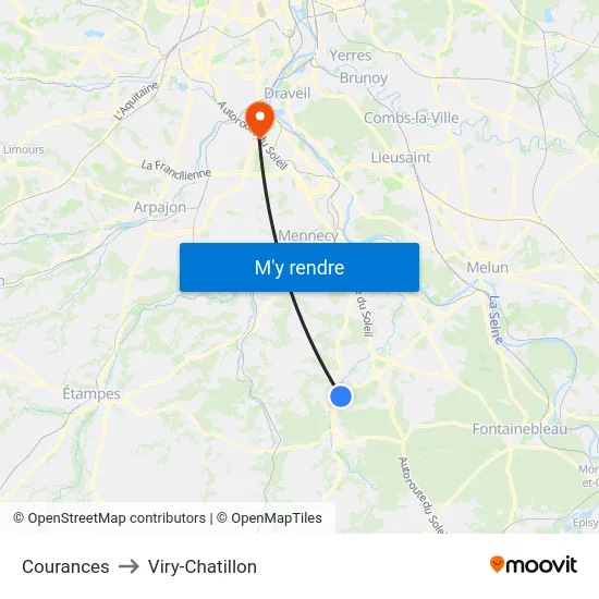 Courances to Viry-Chatillon map