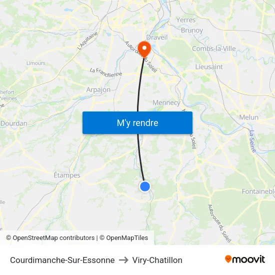 Courdimanche-Sur-Essonne to Viry-Chatillon map