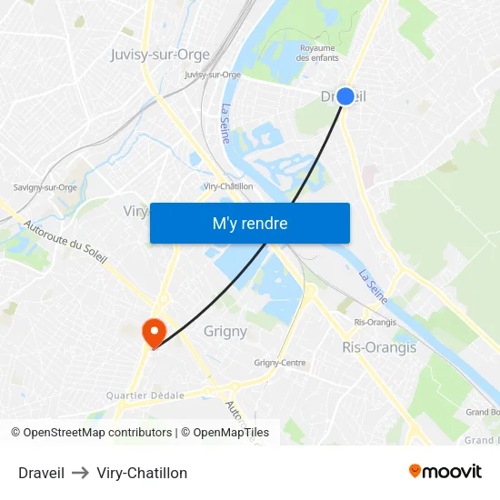 Draveil to Viry-Chatillon map