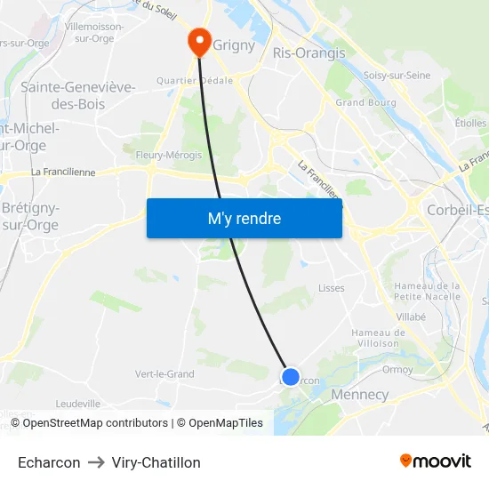 Echarcon to Viry-Chatillon map