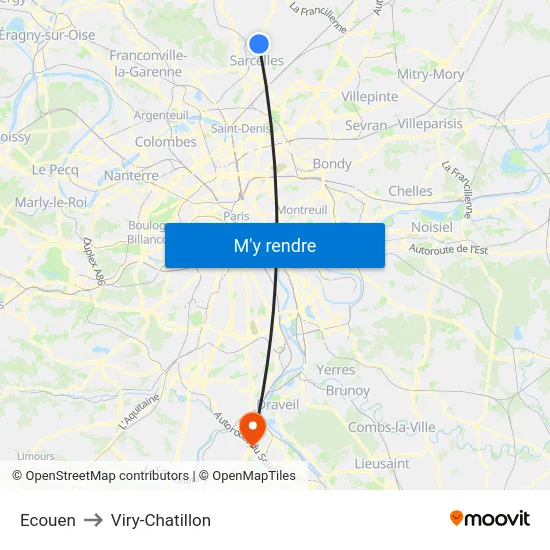 Ecouen to Viry-Chatillon map