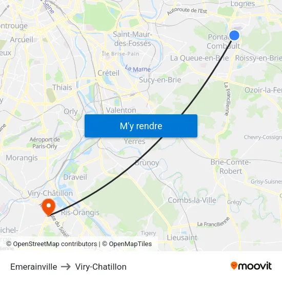 Emerainville to Viry-Chatillon map