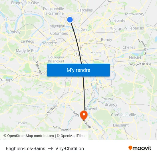 Enghien-Les-Bains to Viry-Chatillon map