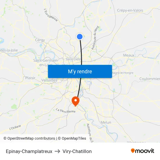 Epinay-Champlatreux to Viry-Chatillon map