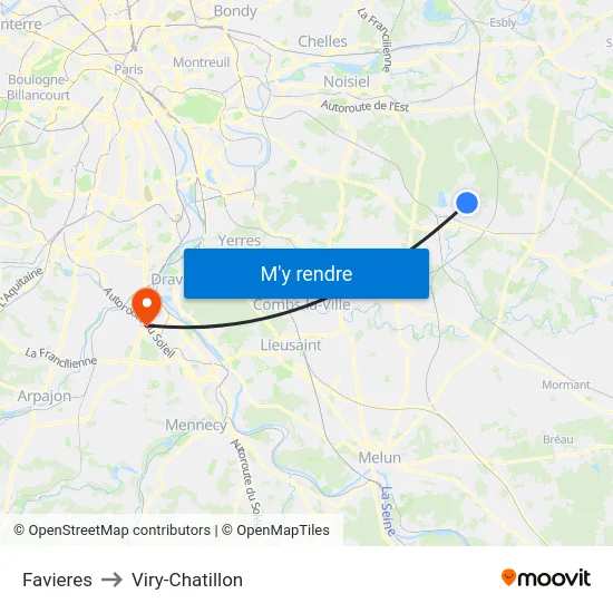 Favieres to Viry-Chatillon map