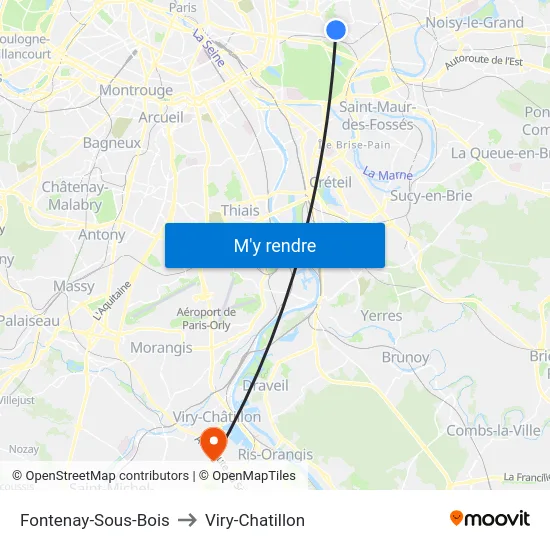 Fontenay-Sous-Bois to Viry-Chatillon map