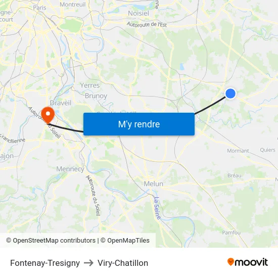 Fontenay-Tresigny to Viry-Chatillon map