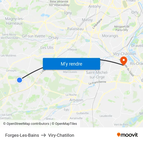 Forges-Les-Bains to Viry-Chatillon map