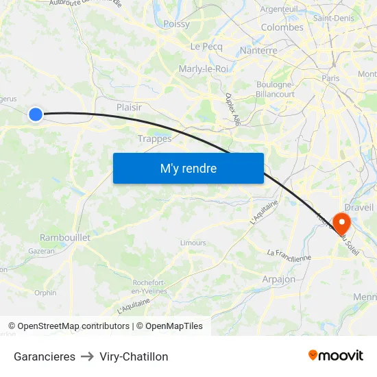 Garancieres to Viry-Chatillon map