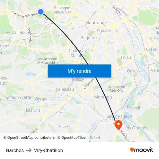Garches to Viry-Chatillon map