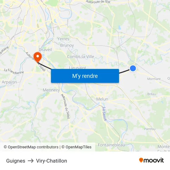 Guignes to Viry-Chatillon map