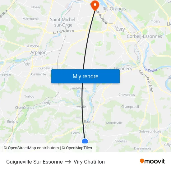 Guigneville-Sur-Essonne to Viry-Chatillon map