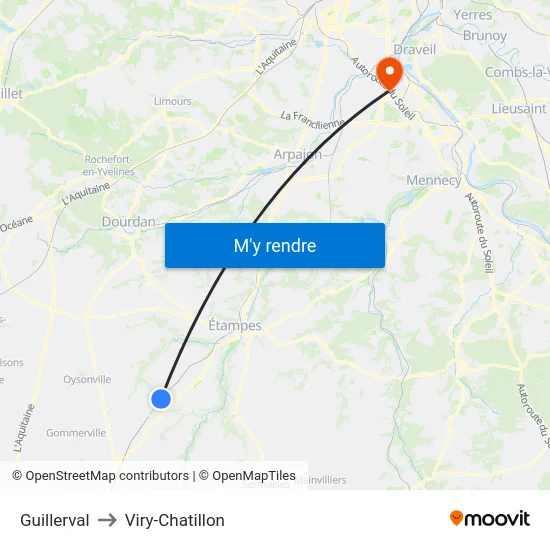 Guillerval to Viry-Chatillon map