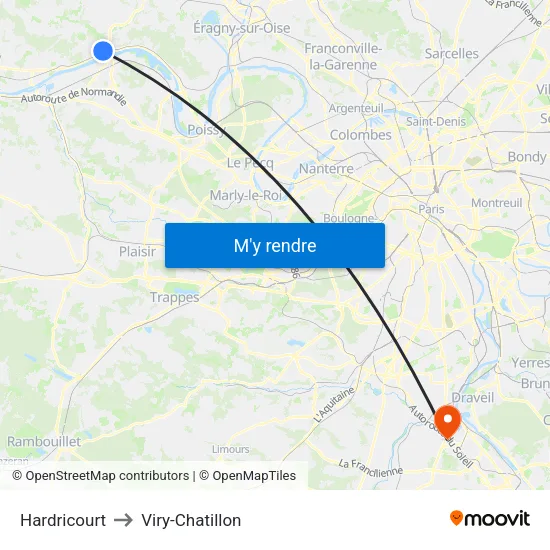 Hardricourt to Viry-Chatillon map