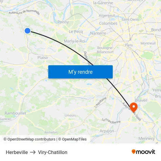 Herbeville to Viry-Chatillon map