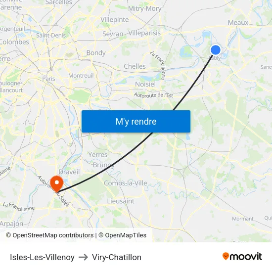 Isles-Les-Villenoy to Viry-Chatillon map