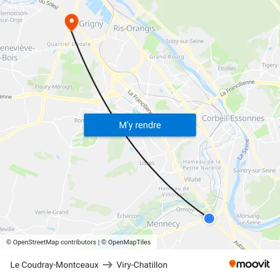 Le Coudray-Montceaux to Viry-Chatillon map