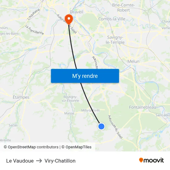 Le Vaudoue to Viry-Chatillon map