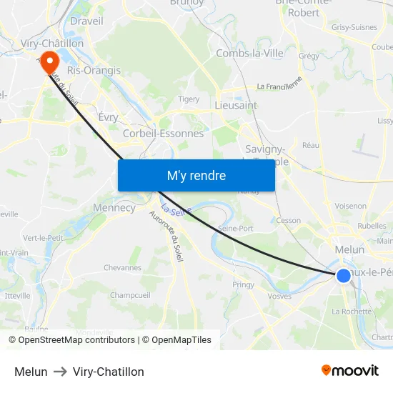 Melun to Viry-Chatillon map