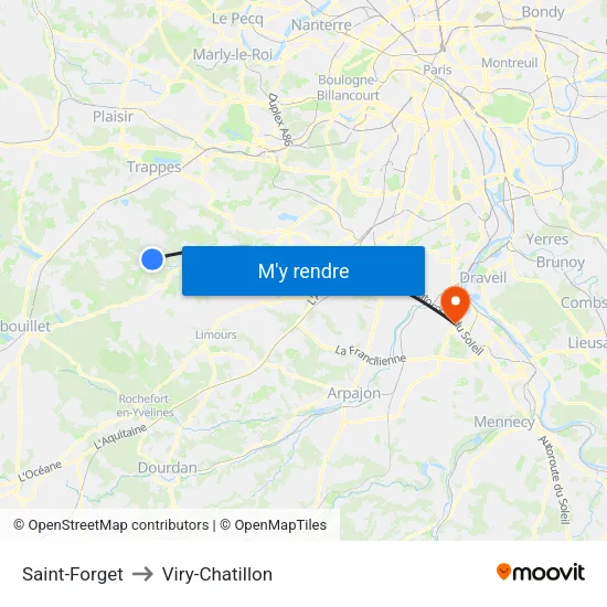 Saint-Forget to Viry-Chatillon map