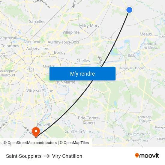 Saint-Soupplets to Viry-Chatillon map