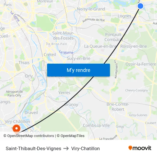 Saint-Thibault-Des-Vignes to Viry-Chatillon map