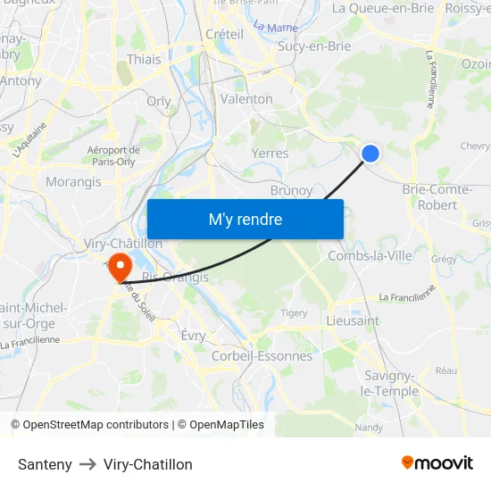 Santeny to Viry-Chatillon map