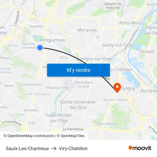 Saulx-Les-Chartreux to Viry-Chatillon map