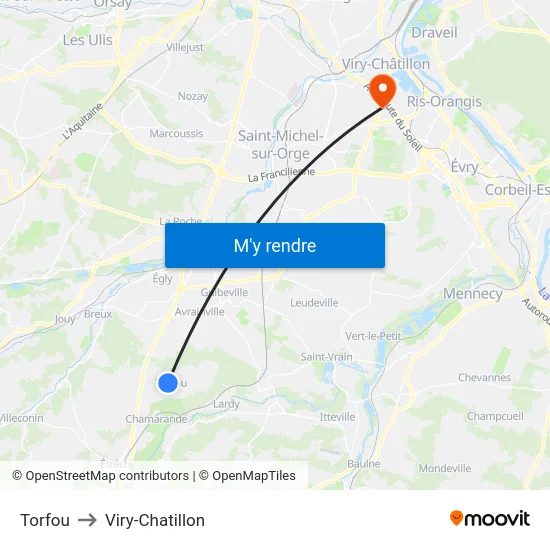 Torfou to Viry-Chatillon map