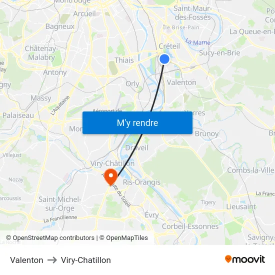 Valenton to Viry-Chatillon map