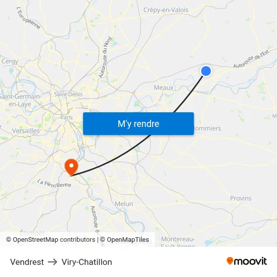 Vendrest to Viry-Chatillon map