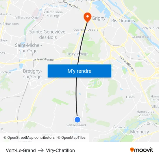 Vert-Le-Grand to Viry-Chatillon map