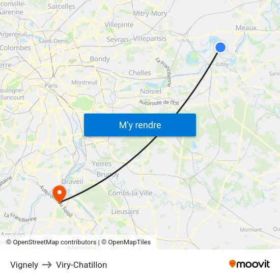 Vignely to Viry-Chatillon map
