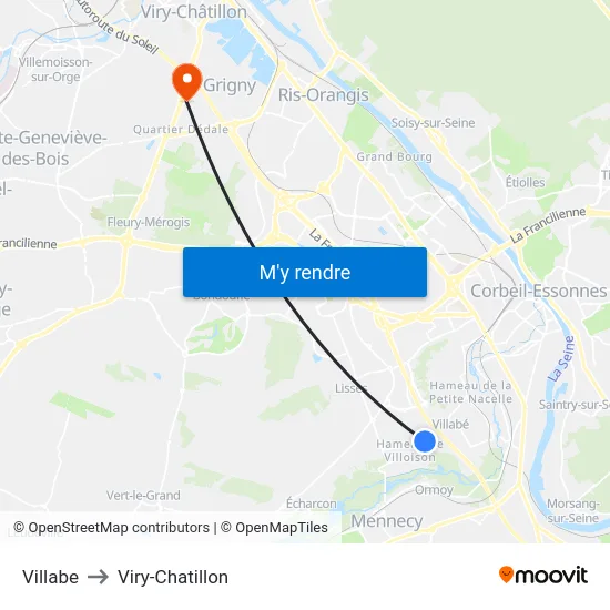 Villabe to Viry-Chatillon map