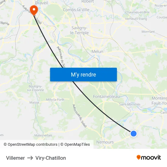 Villemer to Viry-Chatillon map