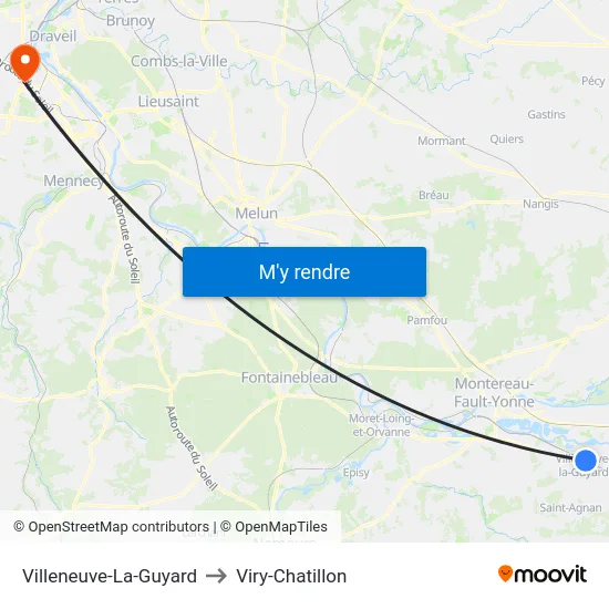 Villeneuve-La-Guyard to Viry-Chatillon map