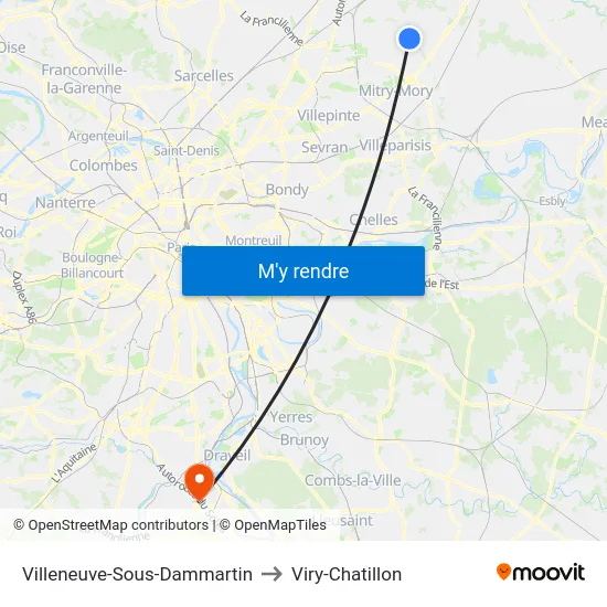 Villeneuve-Sous-Dammartin to Viry-Chatillon map