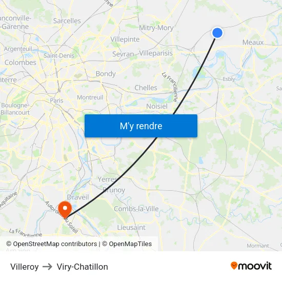 Villeroy to Viry-Chatillon map
