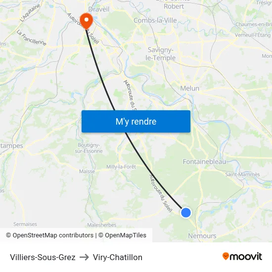 Villiers-Sous-Grez to Viry-Chatillon map