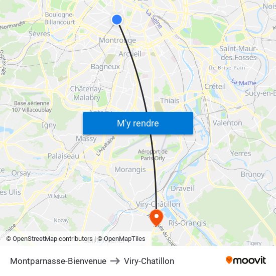 Montparnasse-Bienvenue to Viry-Chatillon map