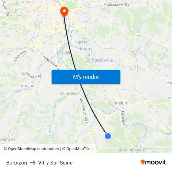 Barbizon to Vitry-Sur-Seine map