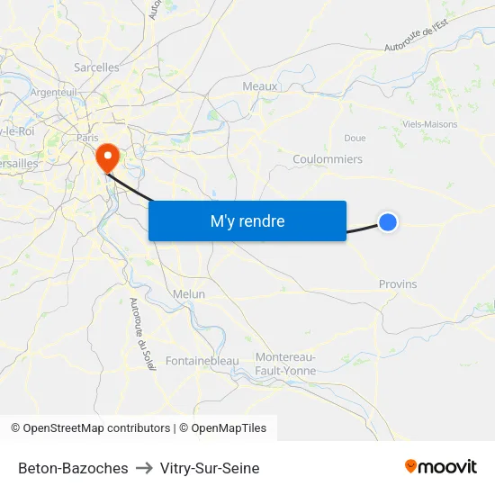 Beton-Bazoches to Vitry-Sur-Seine map