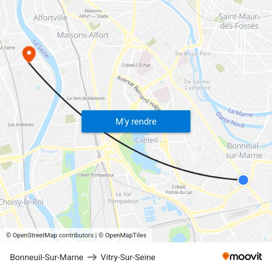 Bonneuil-Sur-Marne to Vitry-Sur-Seine map