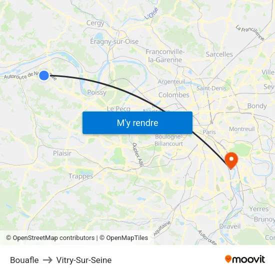 Bouafle to Vitry-Sur-Seine map