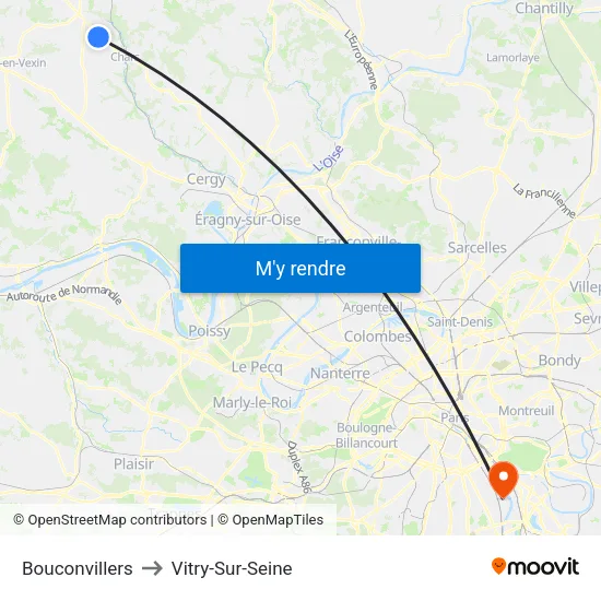 Bouconvillers to Vitry-Sur-Seine map