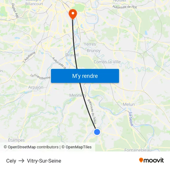 Cely to Vitry-Sur-Seine map