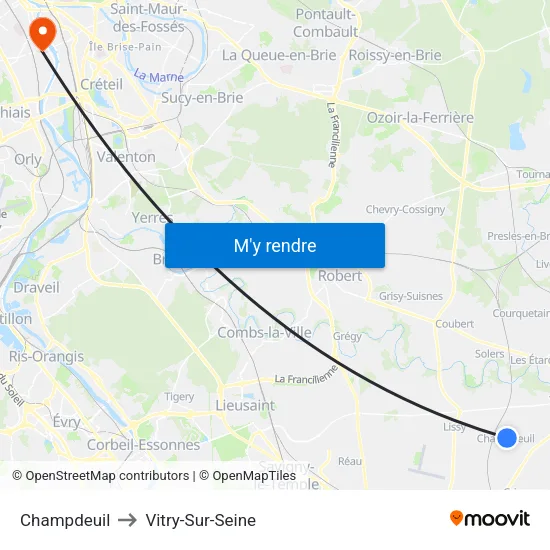 Champdeuil to Vitry-Sur-Seine map