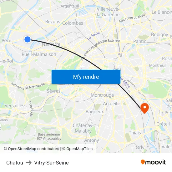 Chatou to Vitry-Sur-Seine map