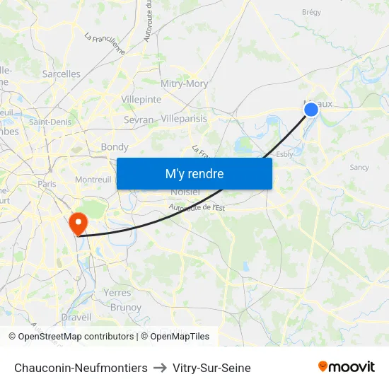 Chauconin-Neufmontiers to Vitry-Sur-Seine map