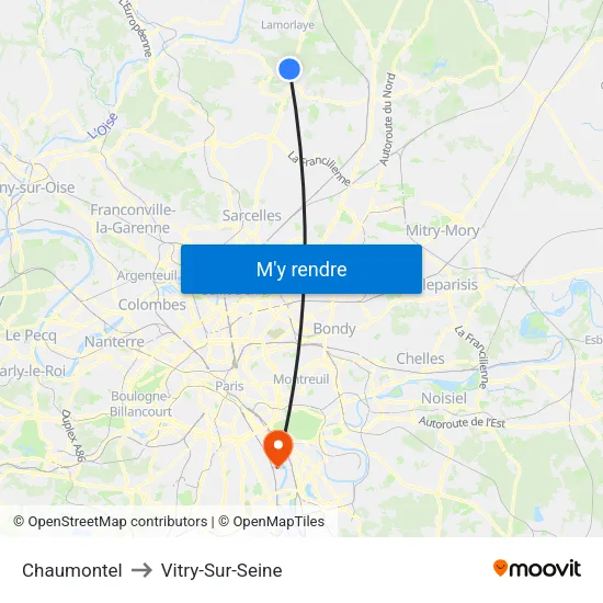 Chaumontel to Vitry-Sur-Seine map